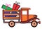 Wooden car loaded with Christmas gifts vector or color illustration