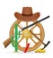 Wooden cartwheel with wild west cowboy items vector illustration