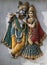 Wooden carving of Indian god and goddess Krishna and radha in a temple