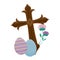 Wooden catholic cross with eggs of easter