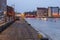 Wooden catwalk along Kanavaranta street in Helsinki Marina., Finland.