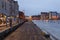 Wooden catwalk along Kanavaranta street in Helsinki Marina., Finland.