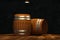 Wooden cellar with barrels inside, vintage beverage warehouse, 3d rendering