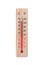 Wooden celsius and fahrenheit scale thermometer isolated on a white background. Ambient temperature 45