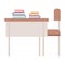 Wooden chair and desk teacher with books