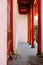 Wooden chair in front of a door to the Hall of Supreme Harmony in the Forbidden City, Beijing, China