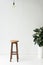 Wooden chair, lamp and potted plant