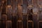 Wooden charred floor of small plates. View from above. Floor as an element of the interior