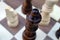 Wooden chess pawns close up