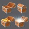 Wooden chest. Treasure coffer, old shiny gold case and lock closed or open empty chests 3d vector illustration set