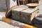 Wooden chest in vintage shop