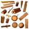 Wooden chips and bark, timber and stum. Wood