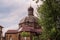 Wooden Christian church with a red roof, religion, god, priest