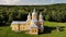 Wooden Christian church on village outskirts. Architecture