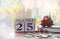 Wooden Christmas calendar.December 25th with stacks pound coin and red car toy with Christmas tree,Financial planing for New