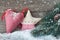 Wooden christmas star and heart decoration