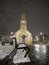 Wooden church in city center of Tromso North Norway - arctic night