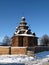 Wooden church in russian winter