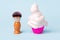 Wooden classic shaving brush with foam in cupcake, Treatment for bodycare, funny concept of hair remove, minimal creative idea for