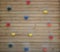 Wooden climbing wall. Colorful plastic parts. For kids