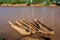 Wooden coarse boat on mystical Omo river, Ethiopia