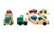 Wooden Coloured Cars Carrier Truck Trailer Toy. 3d Rendering