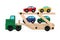 Wooden Coloured Cars Carrier Truck Trailer Toy. 3d Rendering