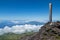 Wooden column with the number 33 at the Pico volcano, Azores, Portugal