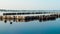 wooden columns in a calm surface of the water