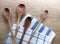 Wooden cooking spoons and cotton dishcloths on the table