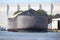 Wooden copy of Noah`s Ark in the harbor of Krimpen aan den IJssel, heavy damaged by winterstorm.