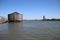 Wooden copy of Noah`s Ark in the harbor of Krimpen aan den IJssel, heavy damaged by winterstorm