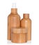 Wooden cosmetic dropper bottles and jar isolated white background