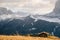 Wooden cottage in dolomities alps Italy