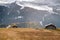 Wooden cottage in dolomities alps Italy