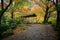 A wooden cottage inside Gifu park in autumn, Gifu, Japan.