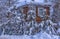 Wooden cottage snowy in winter and trees in the snowfall