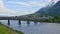 Wooden covered bridge over river Rhine on the border between Vaduz and Sevelen