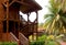 Wooden cozy comfortable bungalow houses stairs standing near the