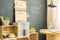 Wooden crates in kitchen