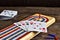 Wooden Cribbage Board and Playing Cards