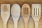 Wooden crockery on wooden background