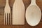 Wooden crockery on wooden background