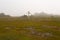 Wooden cross in the fog.