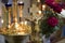 Wooden cross with jesus. Decorated Church Altar