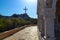 Wooden cross on a rock near the church of St. Epiphany. Cyprus. Ayia Napa