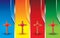 Wooden crosses with heart icon on colored banners