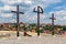 Wooden crosses on top of Szep bastion Eger Castle Hungary