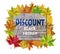 Wooden cube with autumn leaf around and word Black Friday Discount