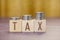 Wooden cube block tax word with coin